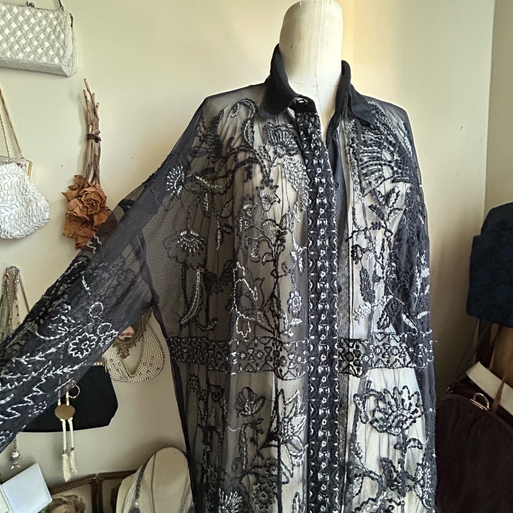 Nice Zara Sheer Black Embroidered Long Sleeve Maxi Shirt Top Dress NWT Sz XL